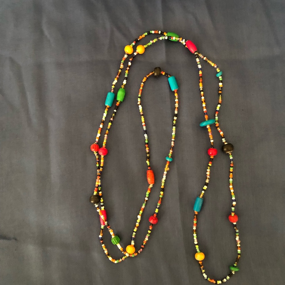 2 Beaded multi-colored necklaces.